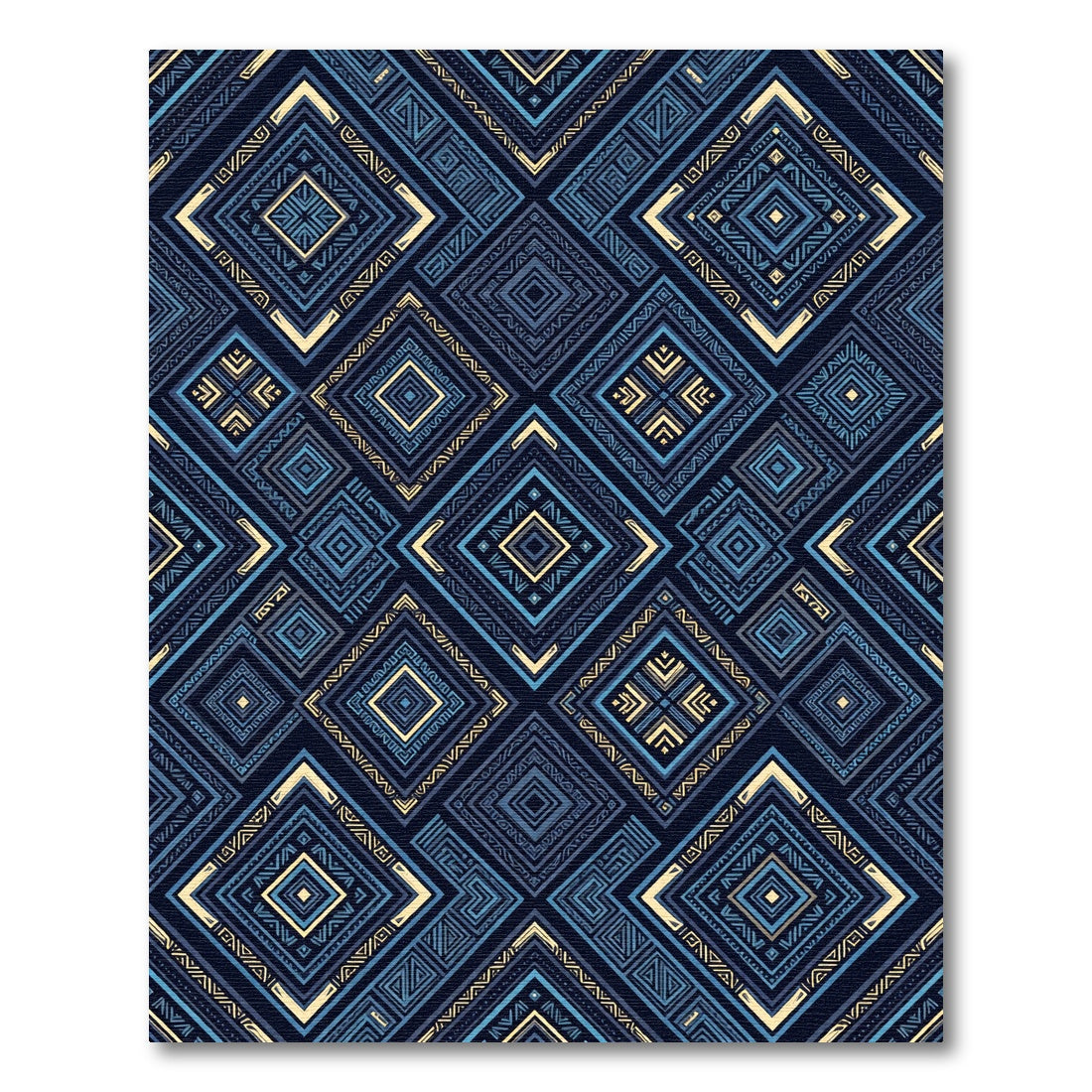 Navy Blue Geometric Diamond Tribal Rug