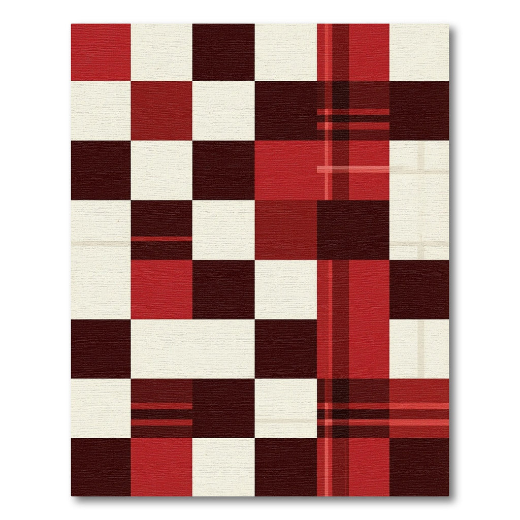 Modern Geometric Plaid Crimson Checkerboard Rug