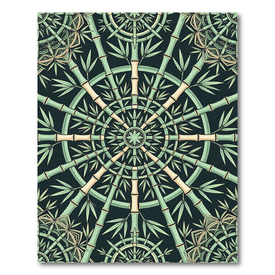 Green Bamboo Radial Medallion Rug
