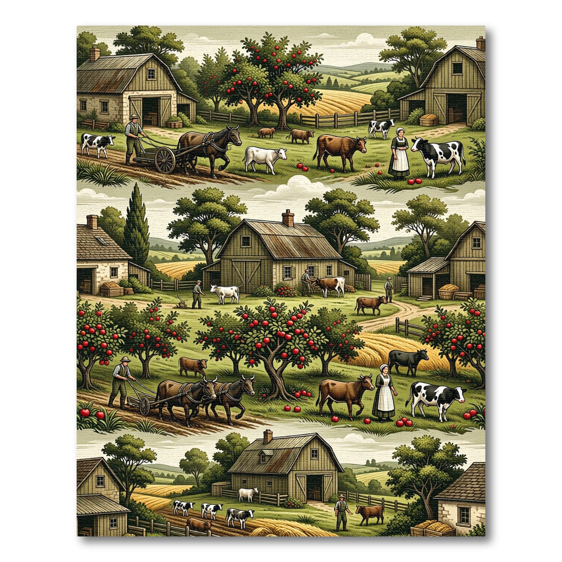 Whimsical Farmhouse Apples Cows Fields Rug