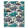 Playful Triceratops Dinosaur Volcano Jungle Scene Rug