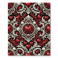 Ornate Crimson Heart Damask Swirls Rug