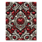 Ornate Crimson Heart Damask Swirls Rug