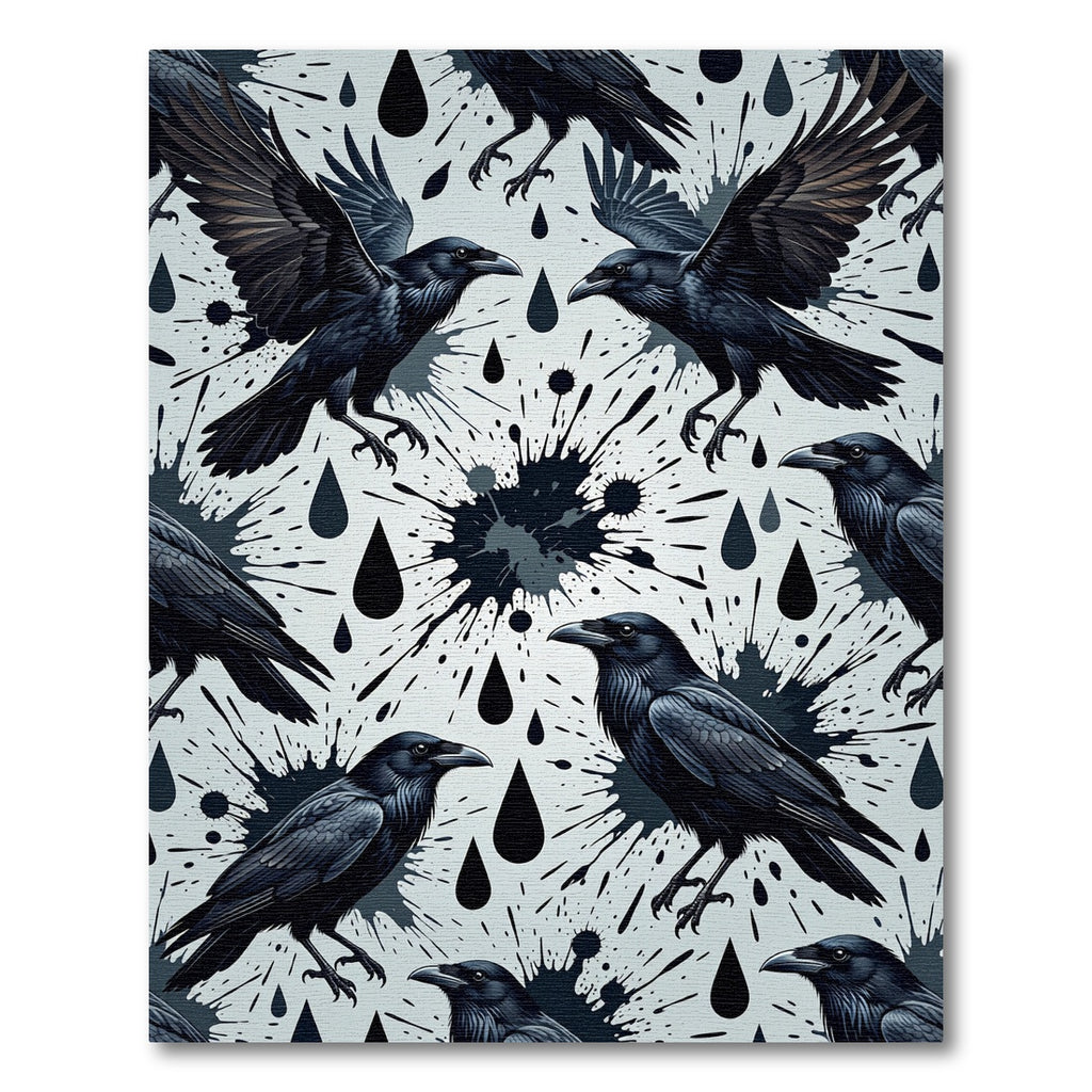 Gothic Raven Ink Splatter Black White Rug