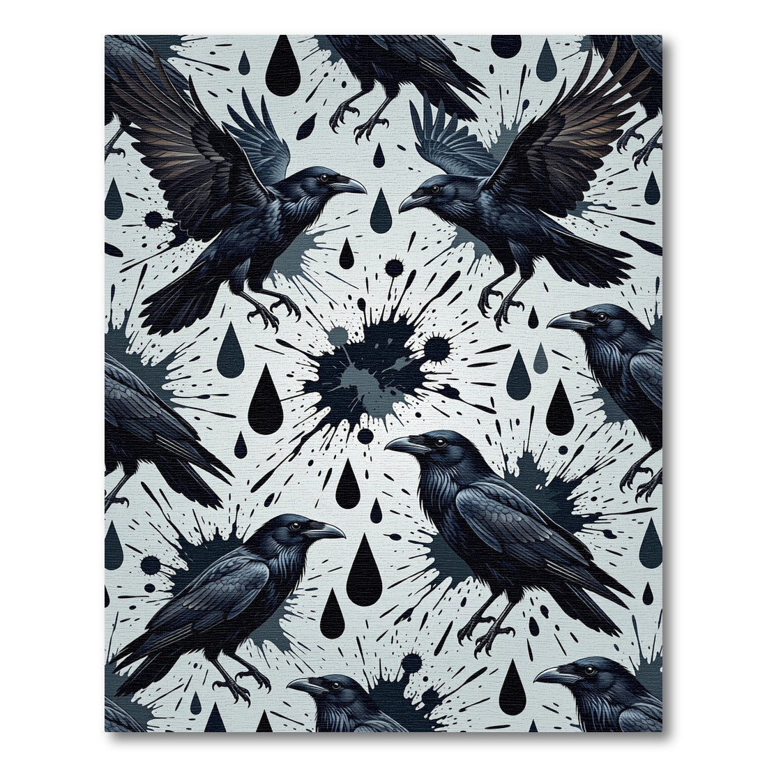 Gothic Raven Ink Splatter Black White Rug