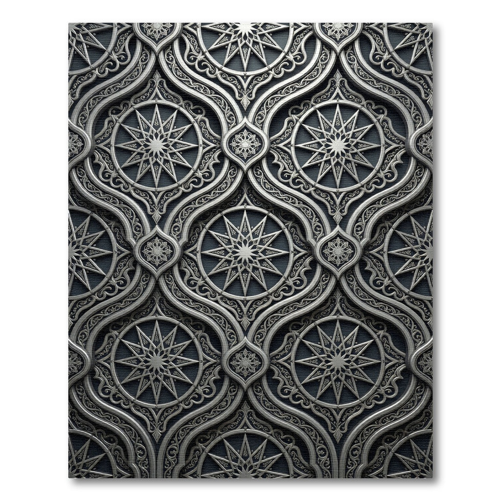 Ornate Silver Compass Star Medallion Rug