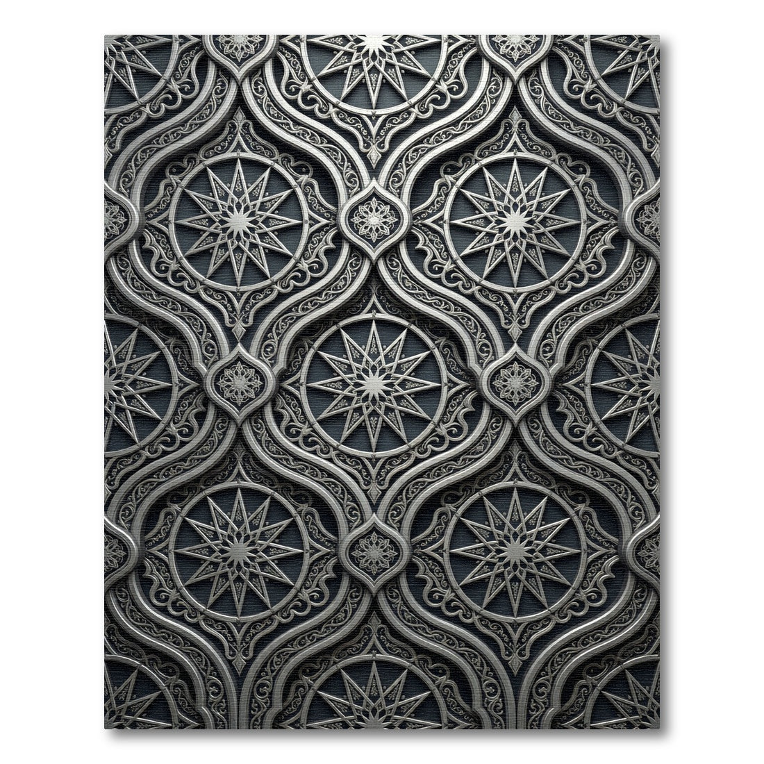Ornate Silver Compass Star Medallion Rug