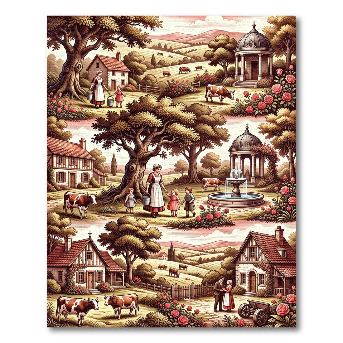 Pastoral Farmhouse Rustic Rose Garden Rug