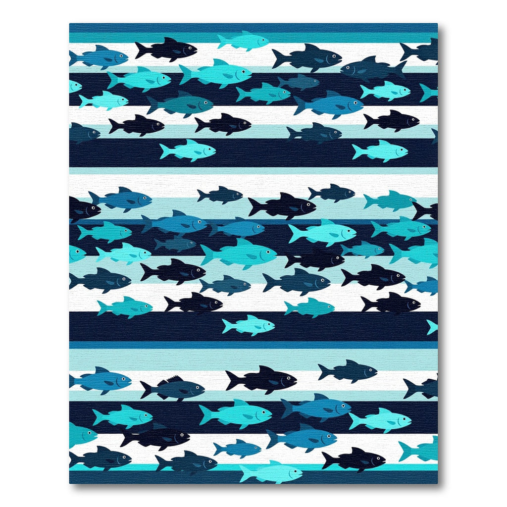 Coastal Blue Striped School of Fish Rug
