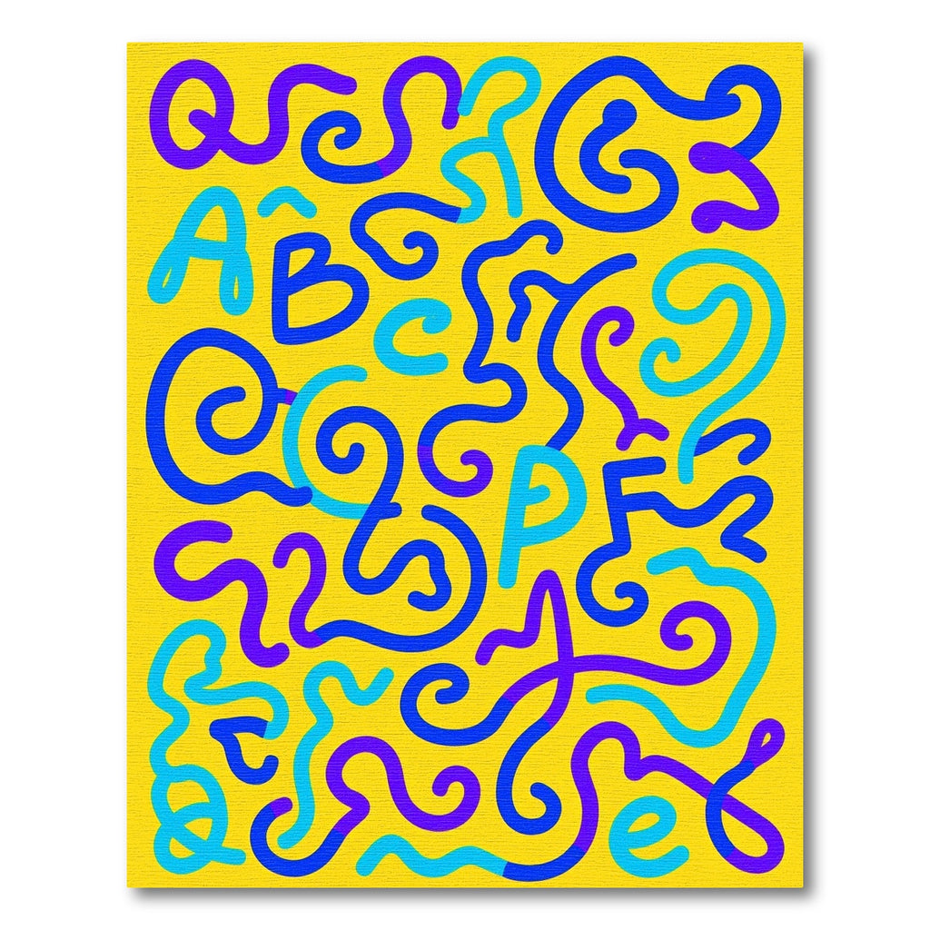 Bright Yellow Playful Alphabet Swirls Rug
