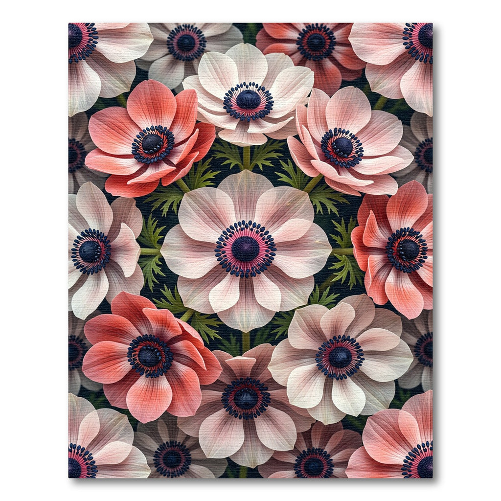 Elegant Pink Anemone Floral Botanical Canvas Rug