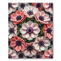 Elegant Pink Anemone Floral Botanical Canvas Rug