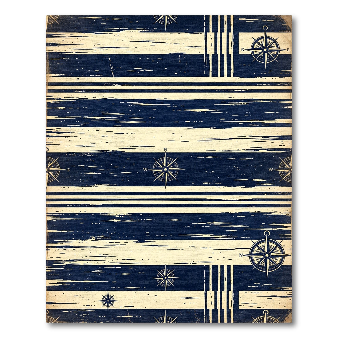 Navy Nautical Compass Striped Maritime Rug