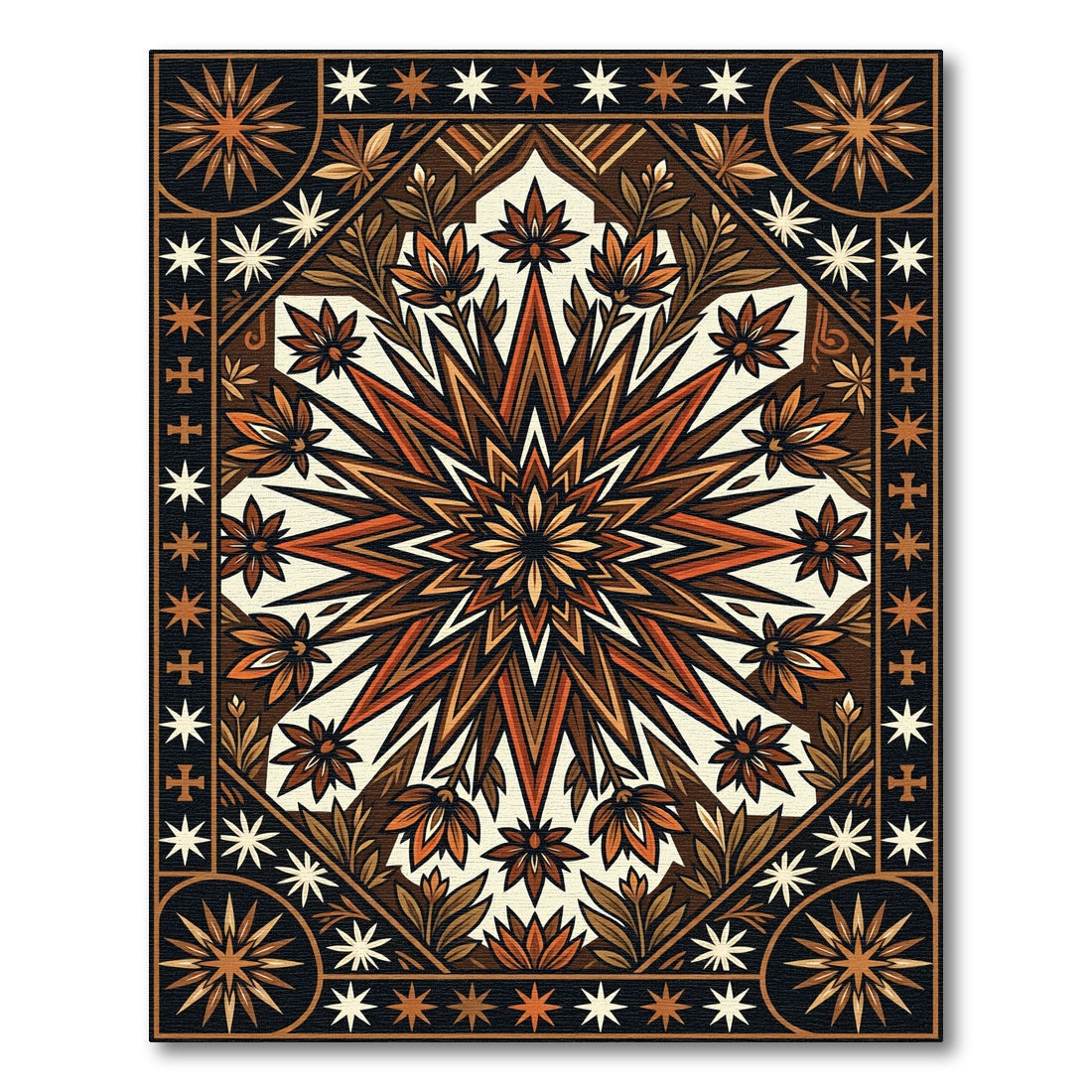 Earthy Tones Starburst Floral Medallion Rug