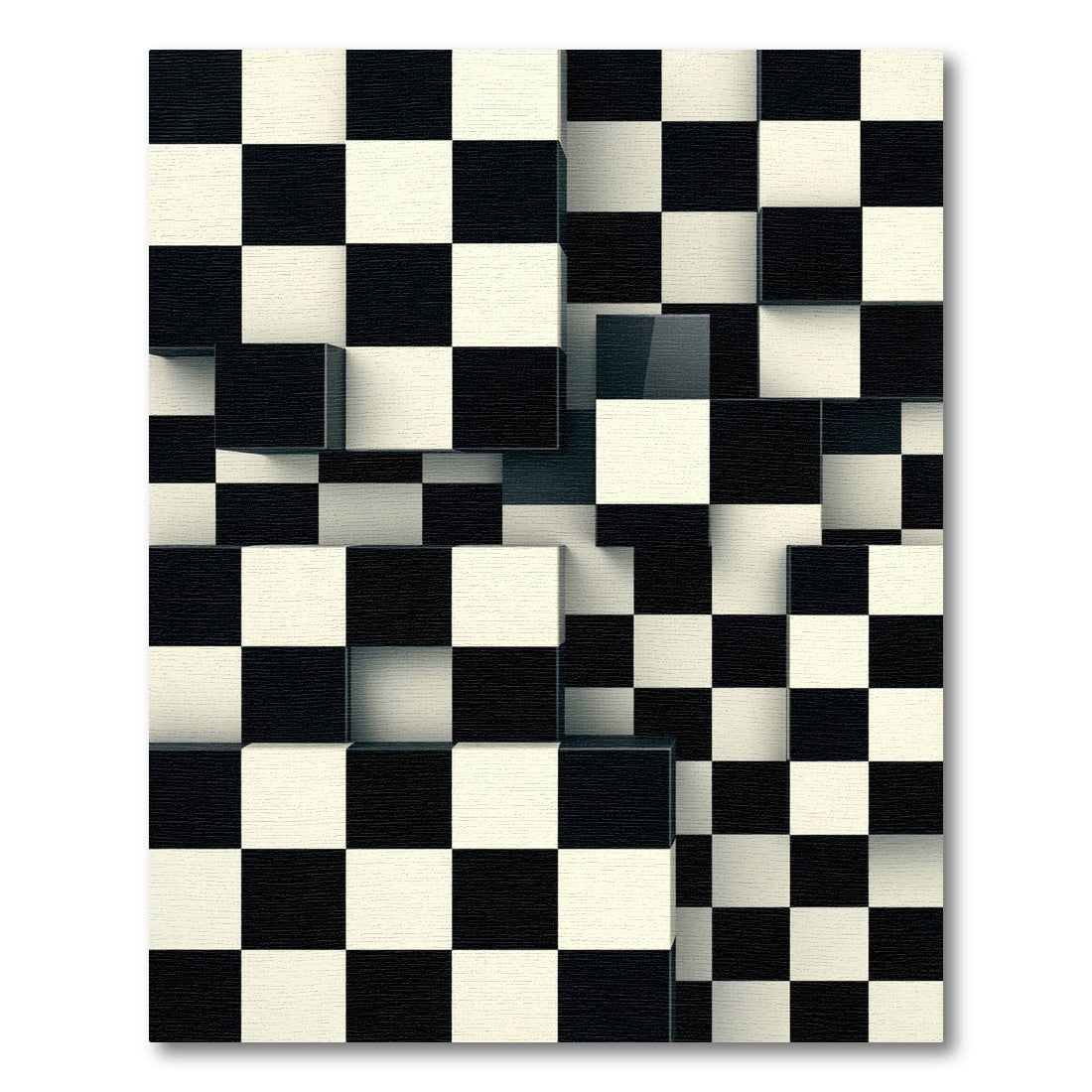 Black White Pixelated Checkerboard Cubes Rug