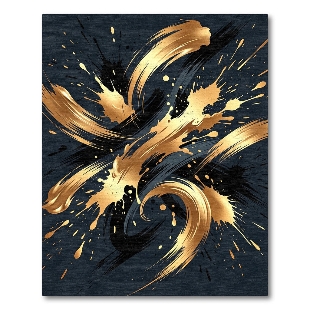 Abstract Gold and Black Swirl Art Rug