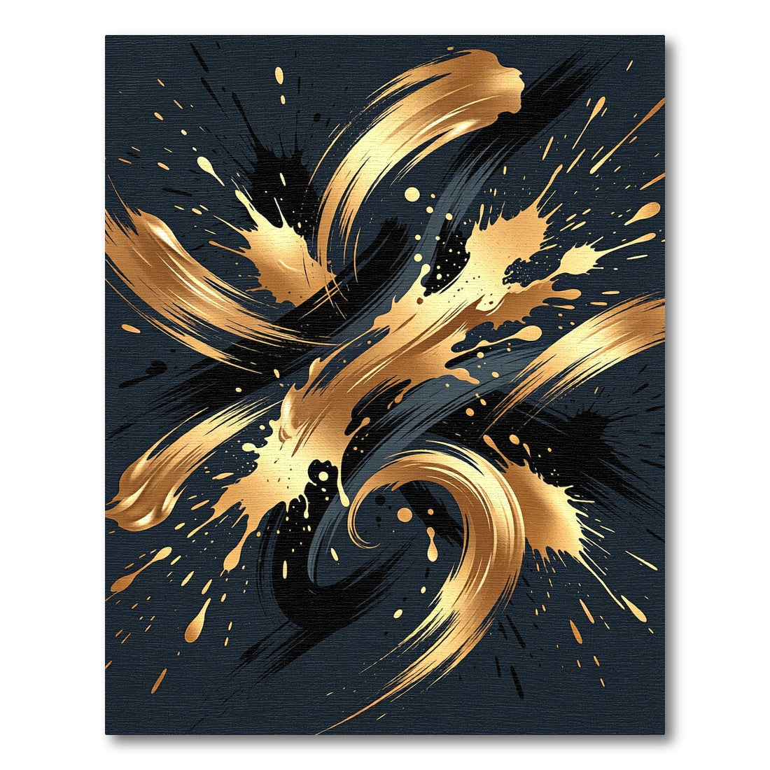 Abstract Gold and Black Swirl Art Rug