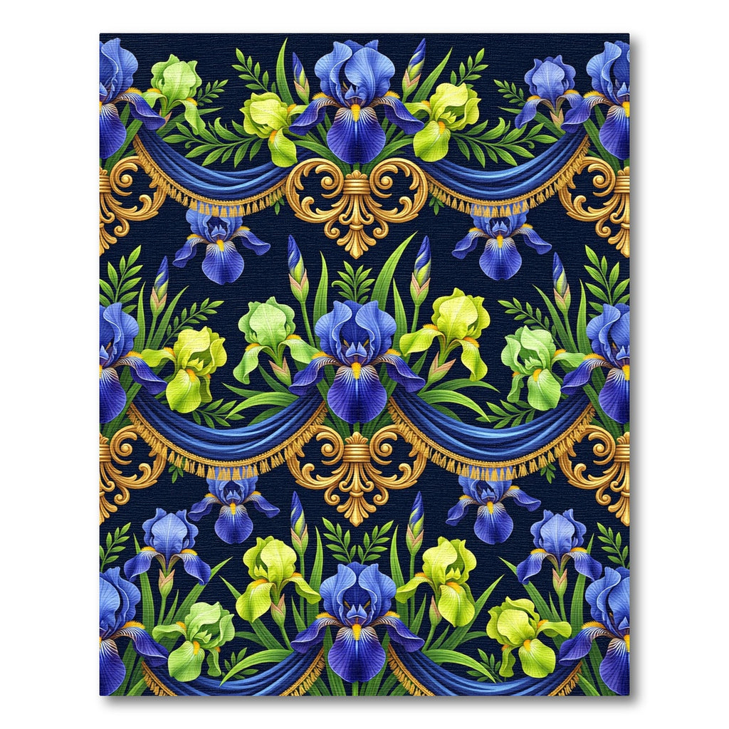 Royal Blue Iris Gold Baroque Swag Rug