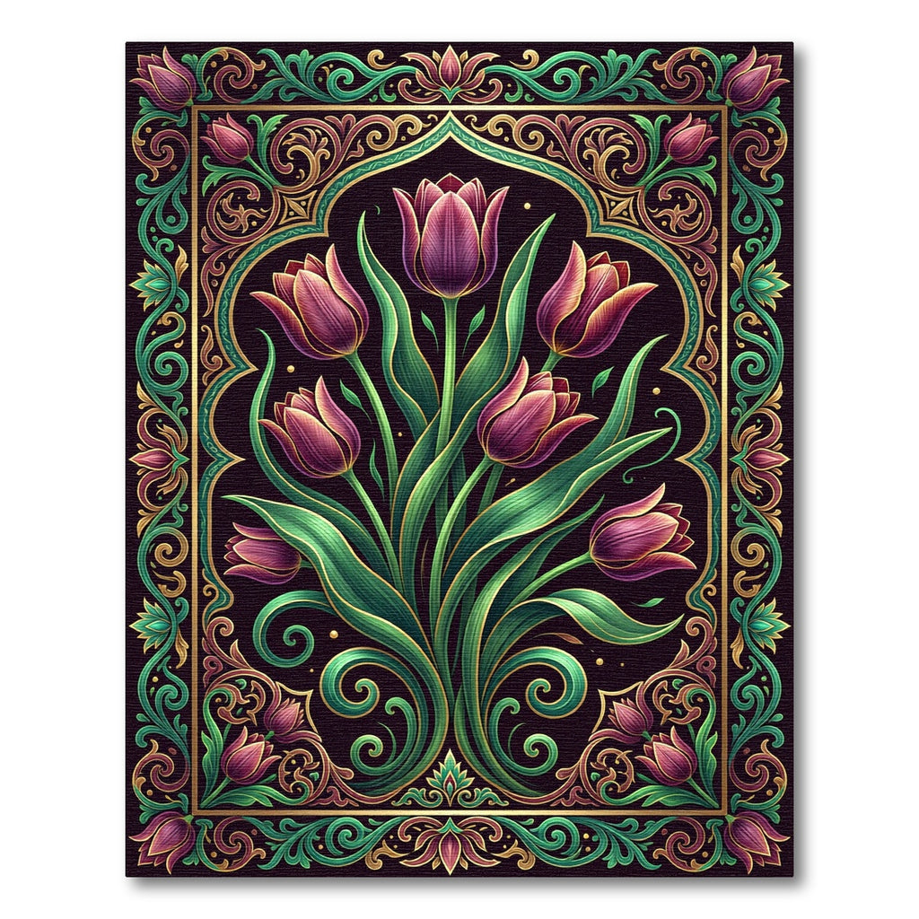 Elegant Royal Purple Tulip Floral Bouquet Rug