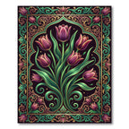 Elegant Royal Purple Tulip Floral Bouquet Rug