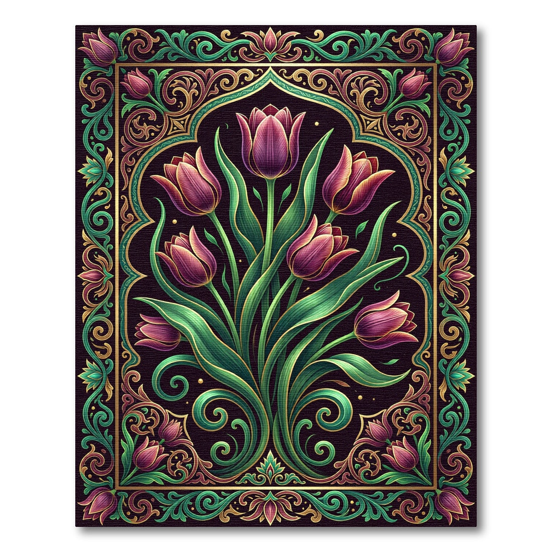 Elegant Royal Purple Tulip Floral Bouquet Rug