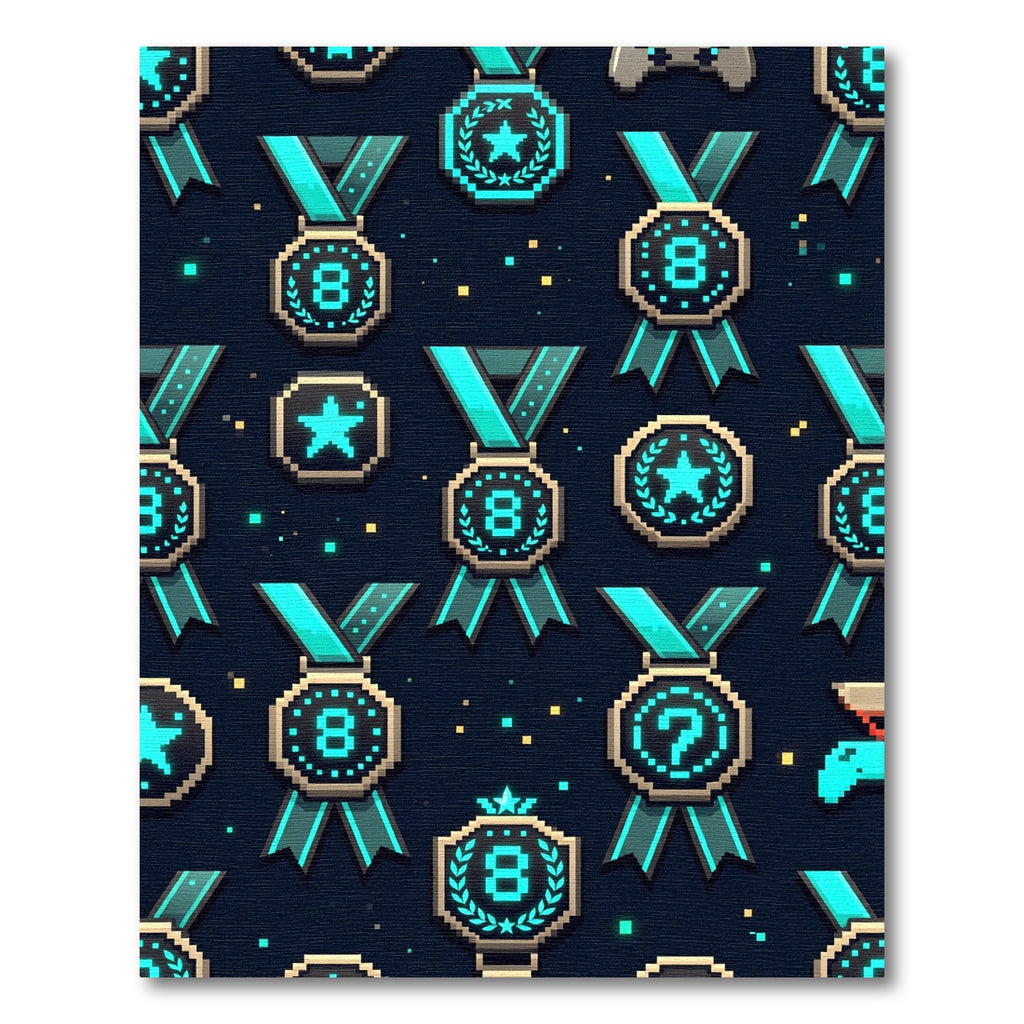 Neon Pixel Medal Gaming Arcade Space Rug
