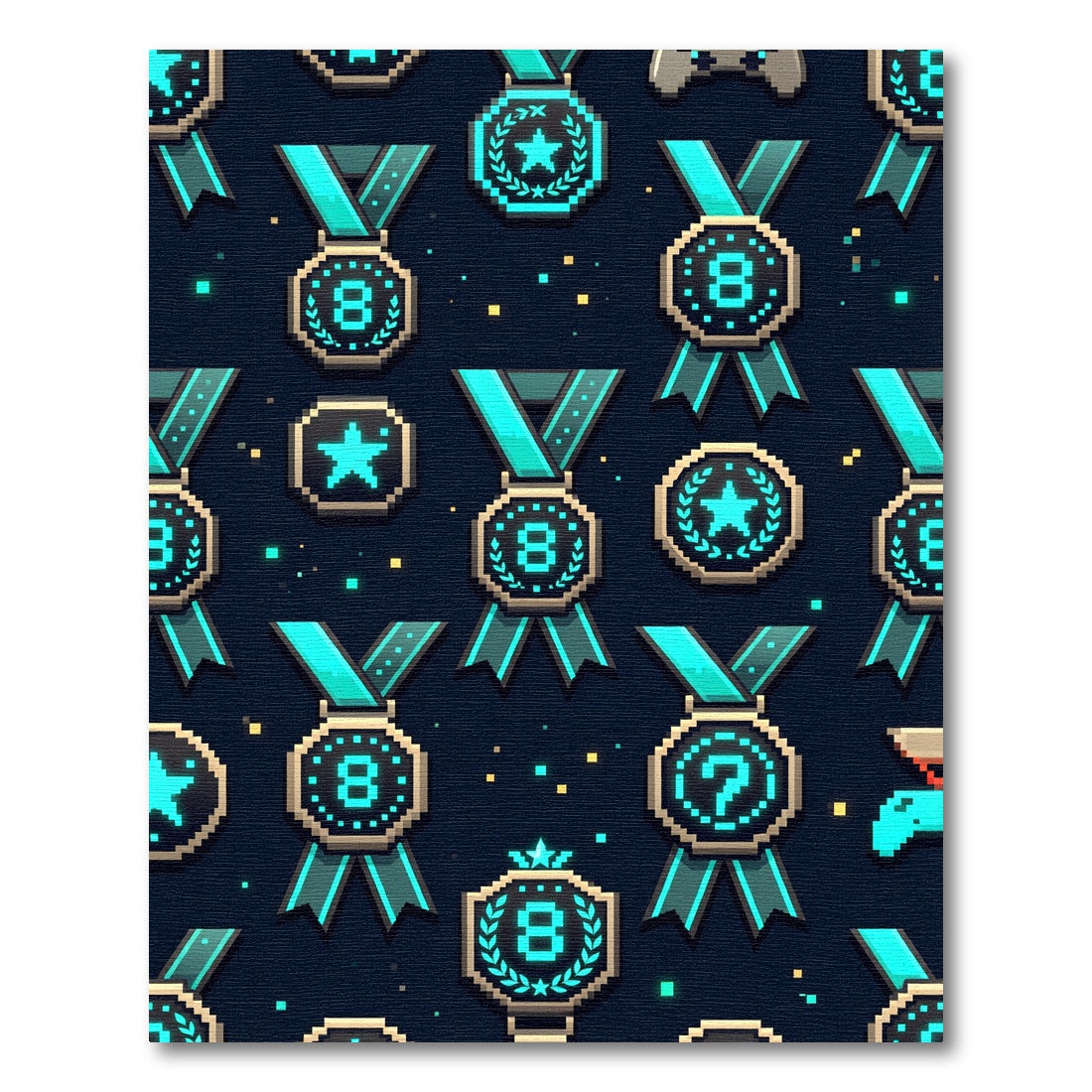 Neon Pixel Medal Gaming Arcade Space Rug