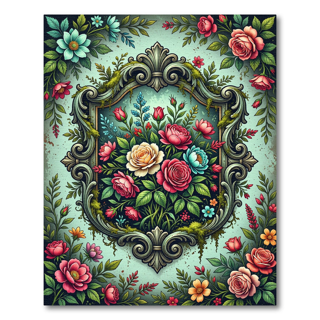 Ornate Floral Frame Vintage Garden Rug