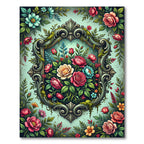 Ornate Floral Frame Vintage Garden Rug
