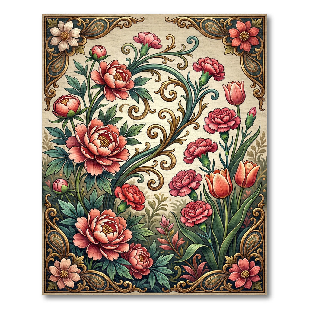 Elegant Vintage Crimson Floral Scroll Rug