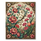 Elegant Vintage Crimson Floral Scroll Rug