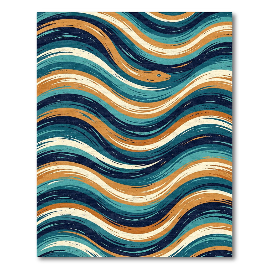 Whimsical Serpent Blue Orange Wave Rug