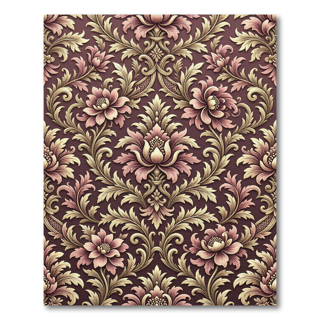 Ornate Floral Damask Burgundy Gold Rug
