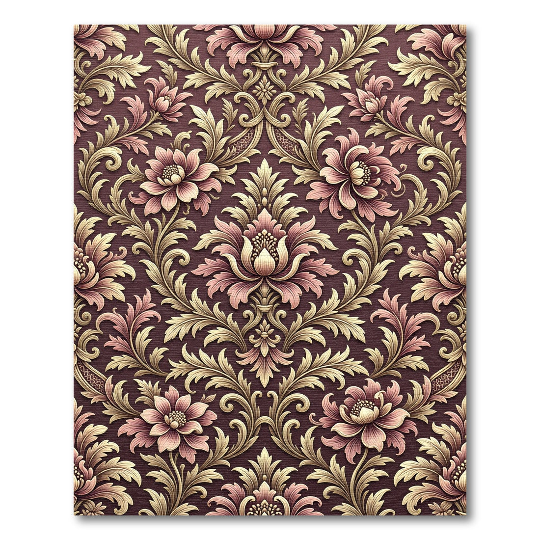 Ornate Floral Damask Burgundy Gold Rug