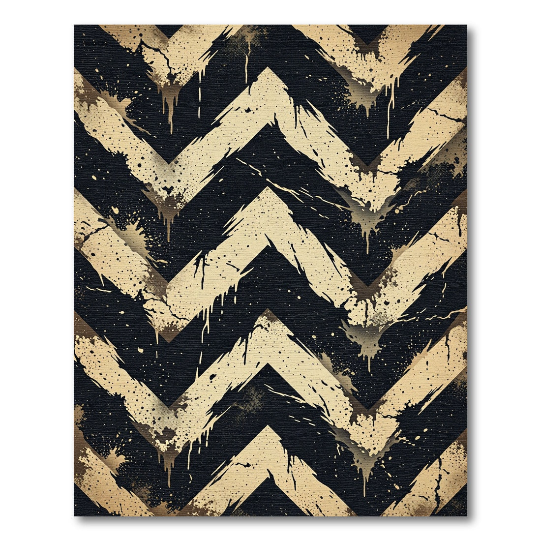 Grunge Black and Gold Chevron Rug