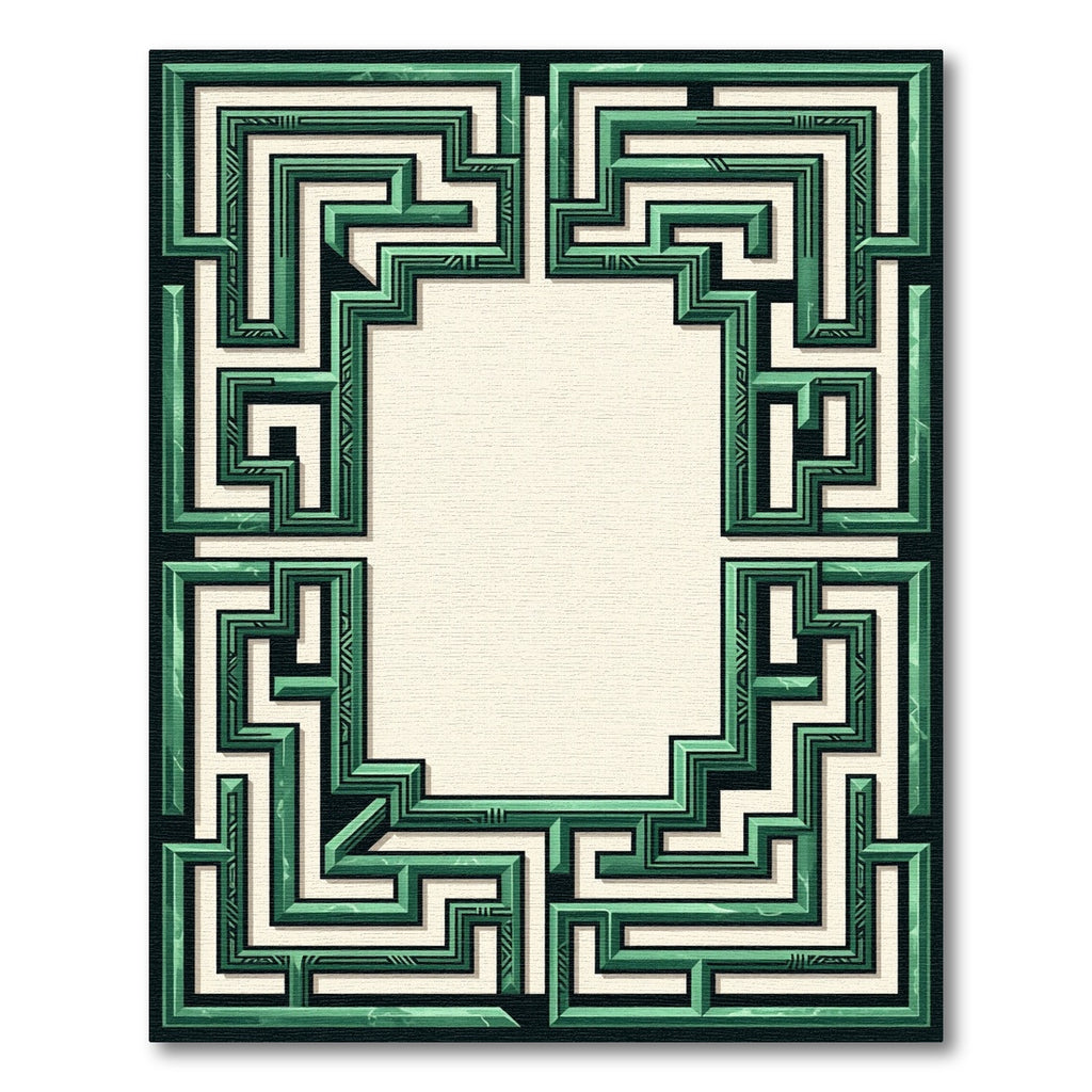 Emerald Green Geometric Maze Frame Rug