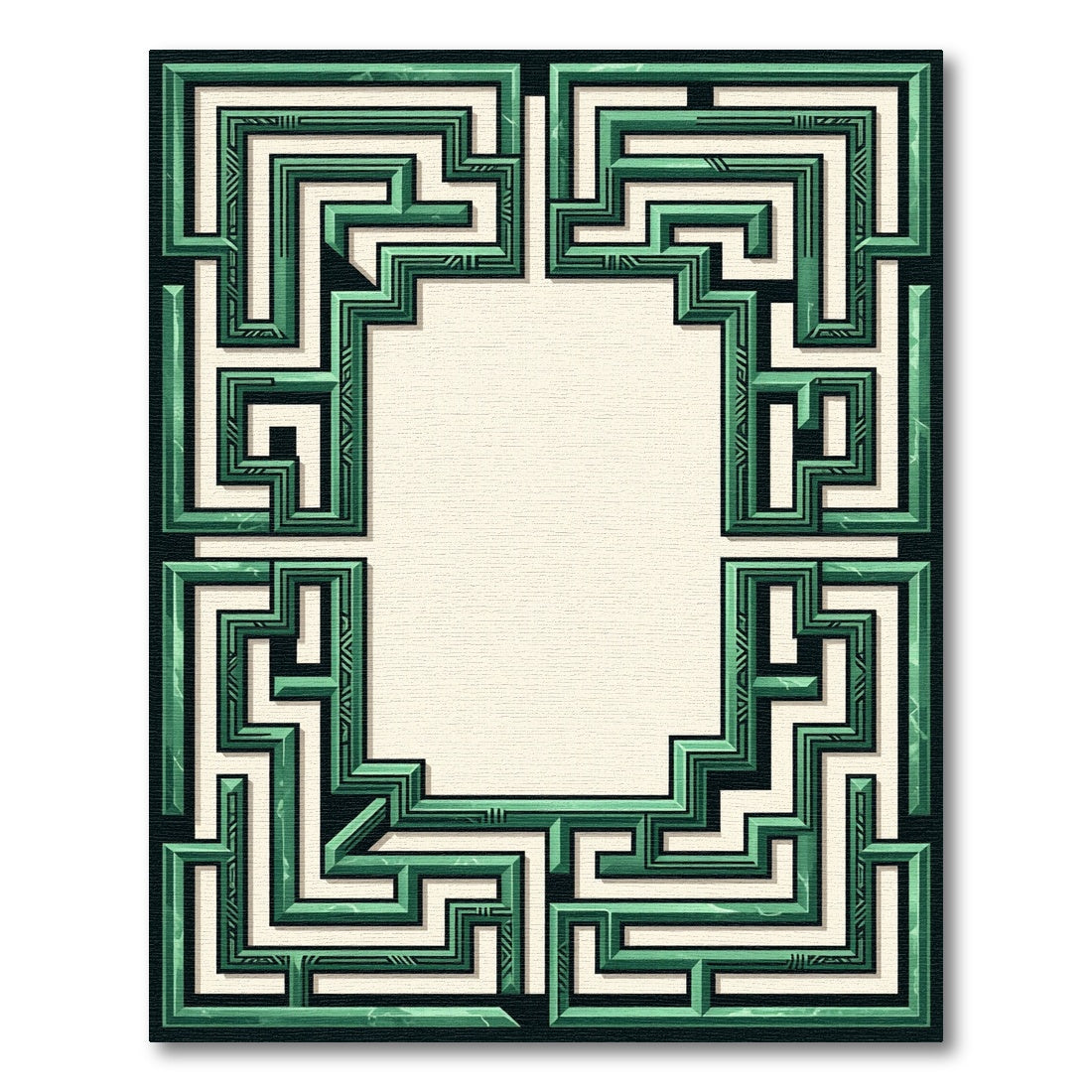 Emerald Green Geometric Maze Frame Rug
