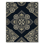Elegant Midnight Gold Floral Mandala Rug