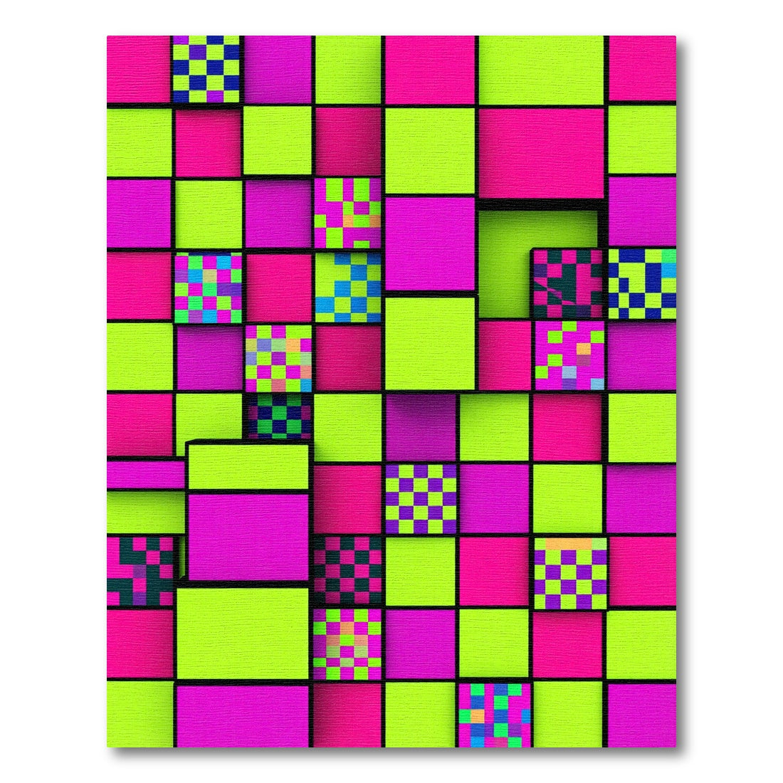 Vibrant Neon Grid Pixelated Checkered Block Rug