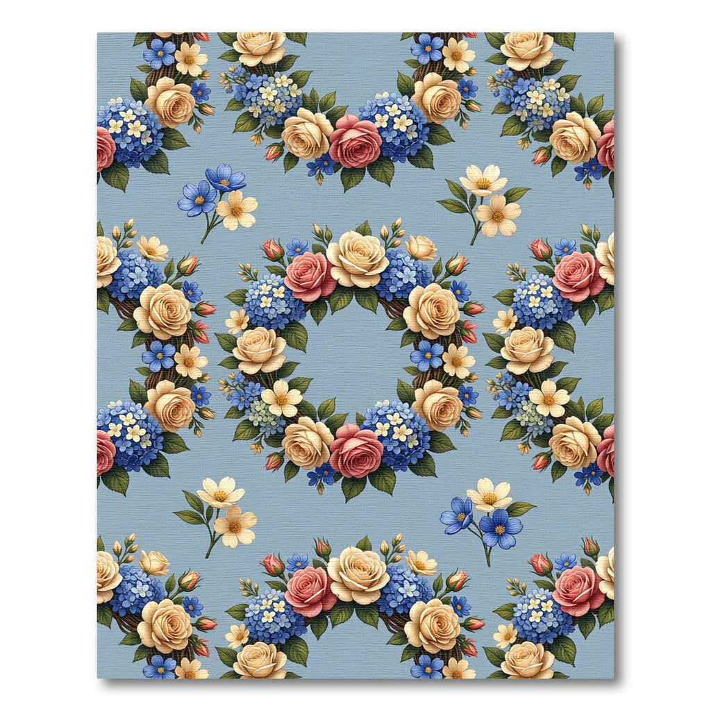 Cream Blue Pink Floral Garland Rug