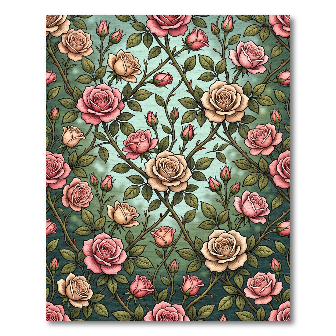Elegant Rose Garden Floral Vines Rug