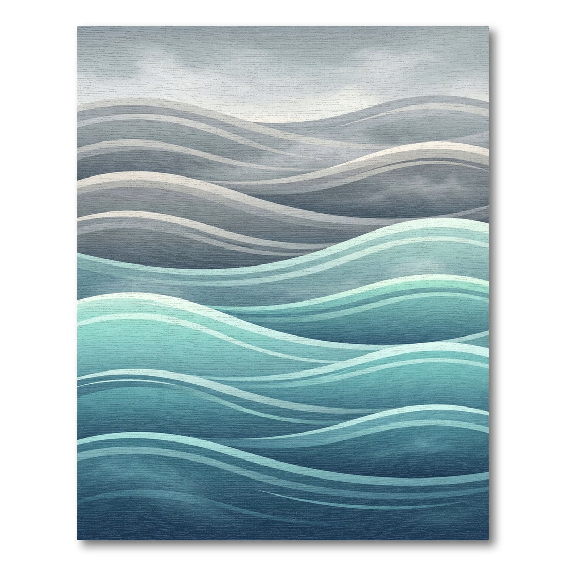 Serene Teal Blue Layered Wave Abstract Rug