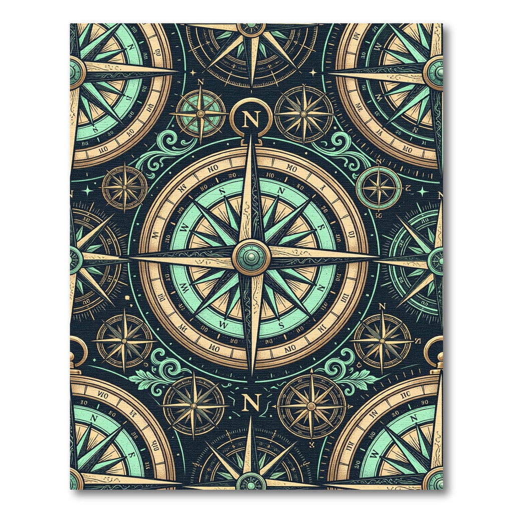 Navigational Compass Antique Gold Aqua Rug
