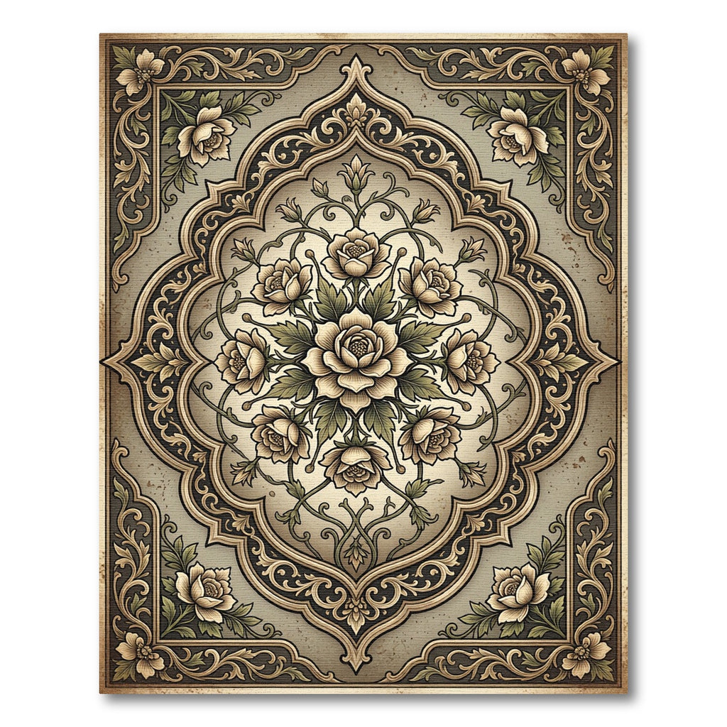 Antique Cream Floral Inlay Rug