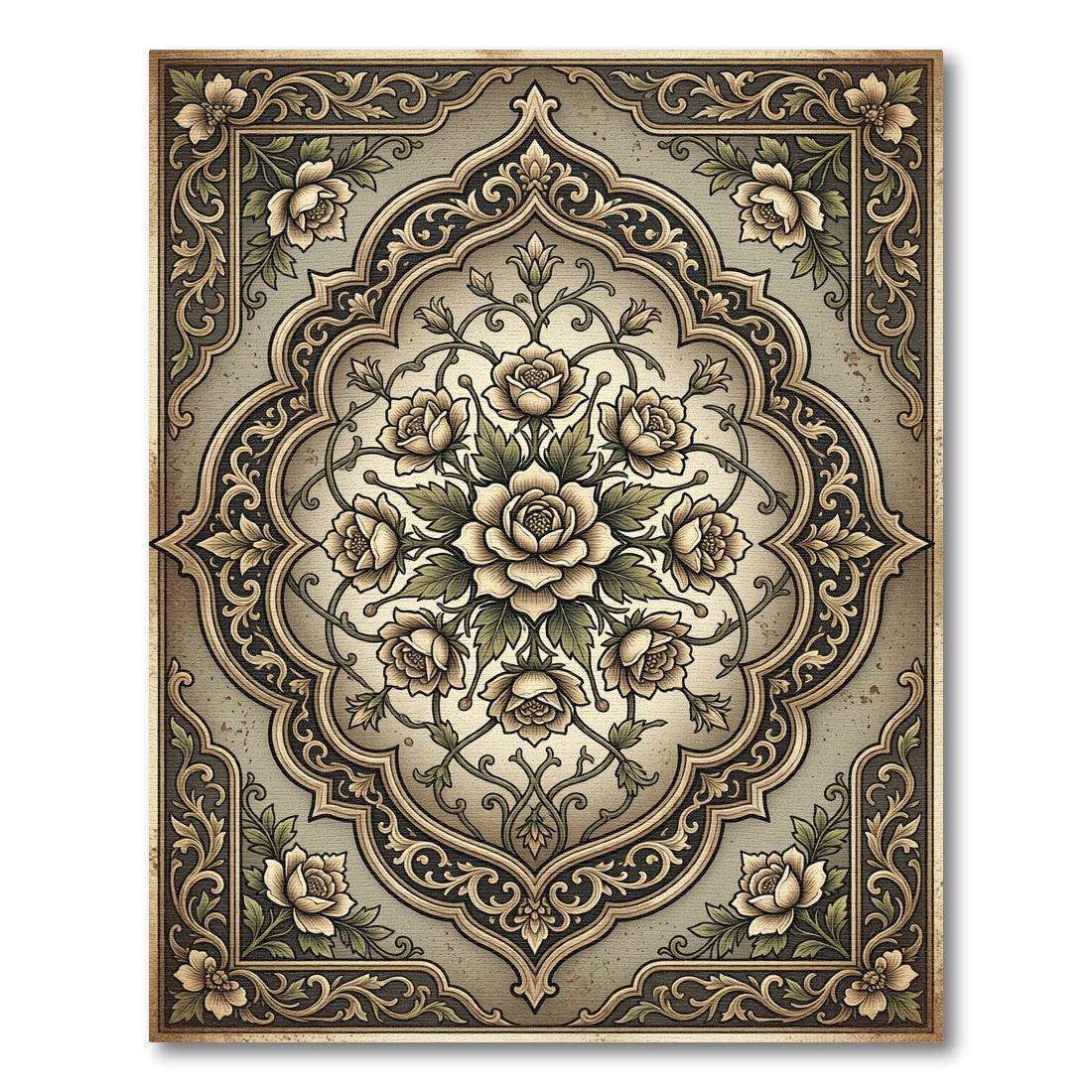 Antique Cream Floral Inlay Rug