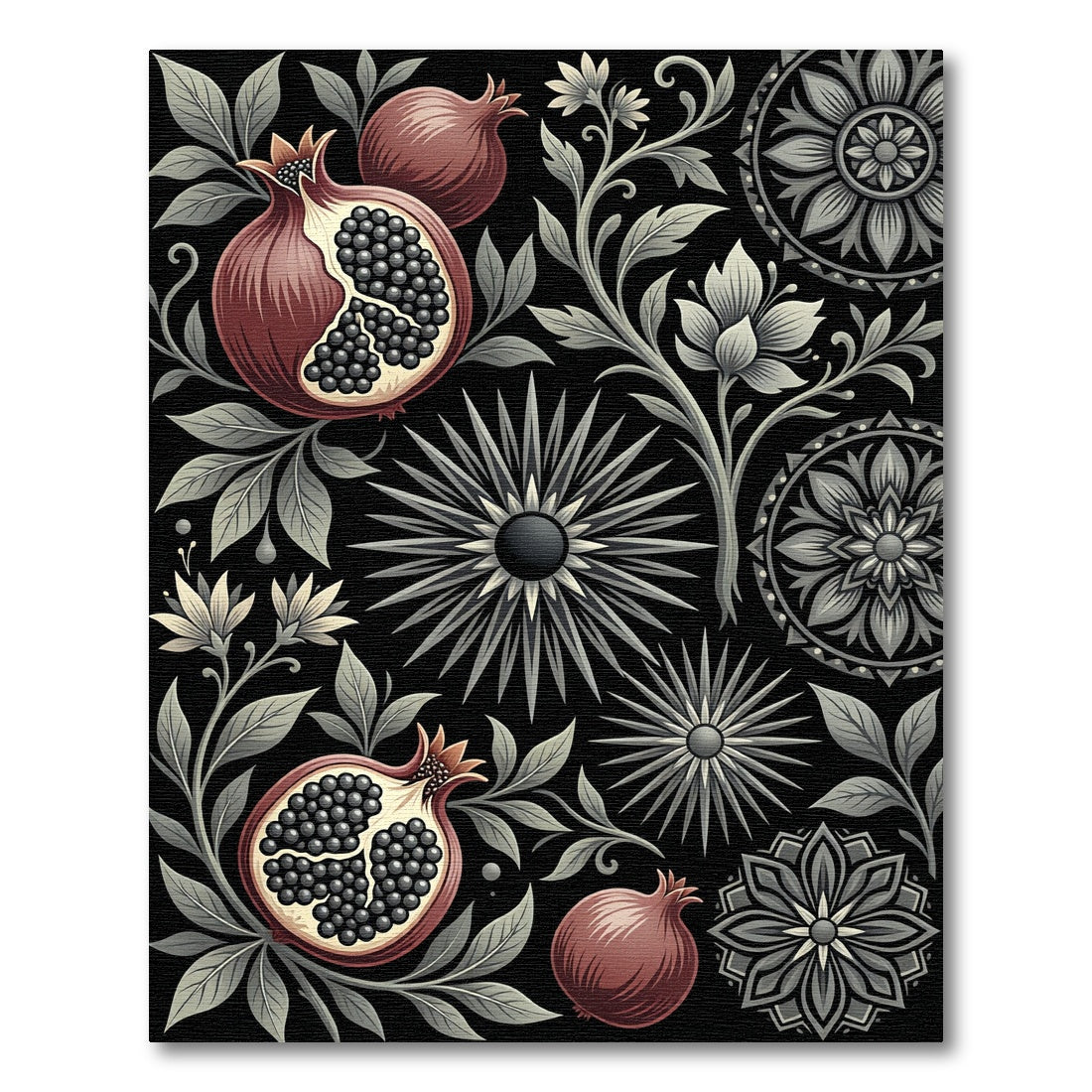 Rich Pomegranate Botanical Mandala Rug