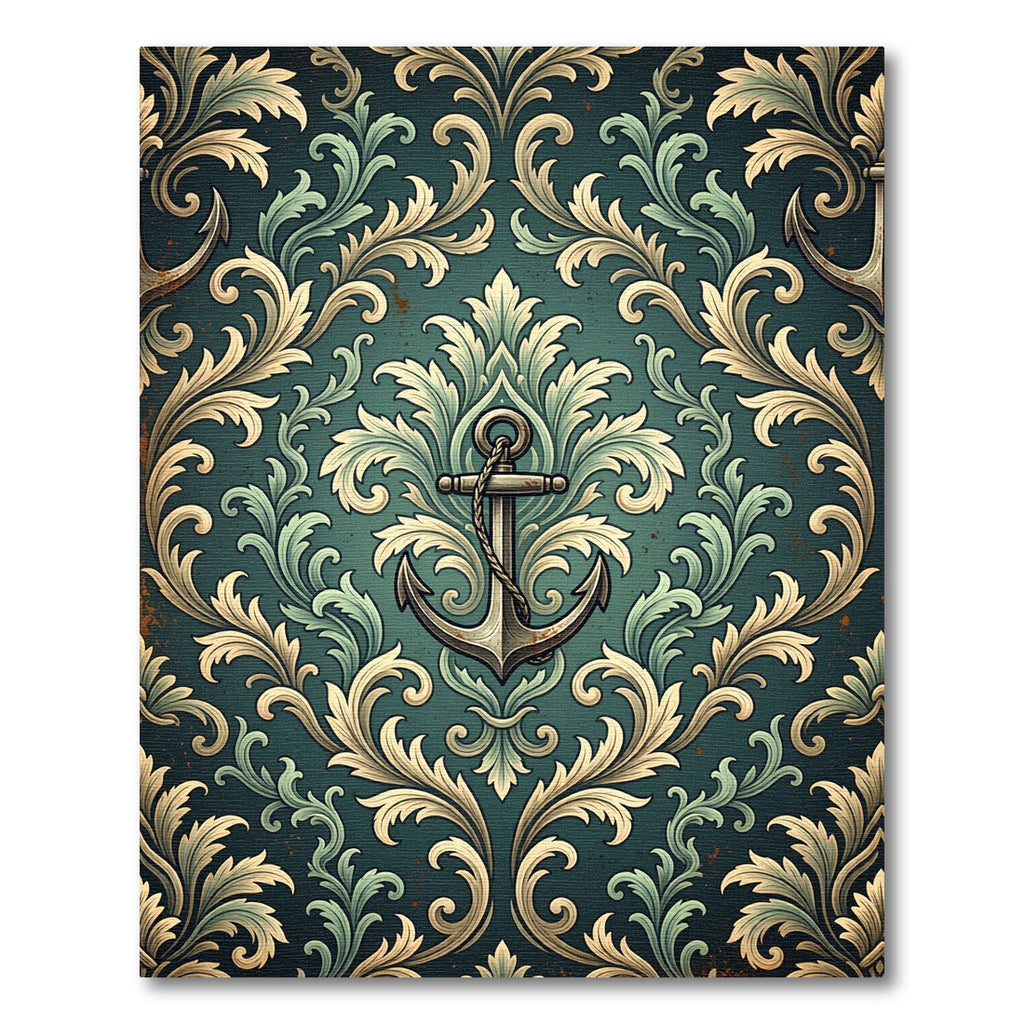 Victorian Teal Anchor Scroll Medallion Rug