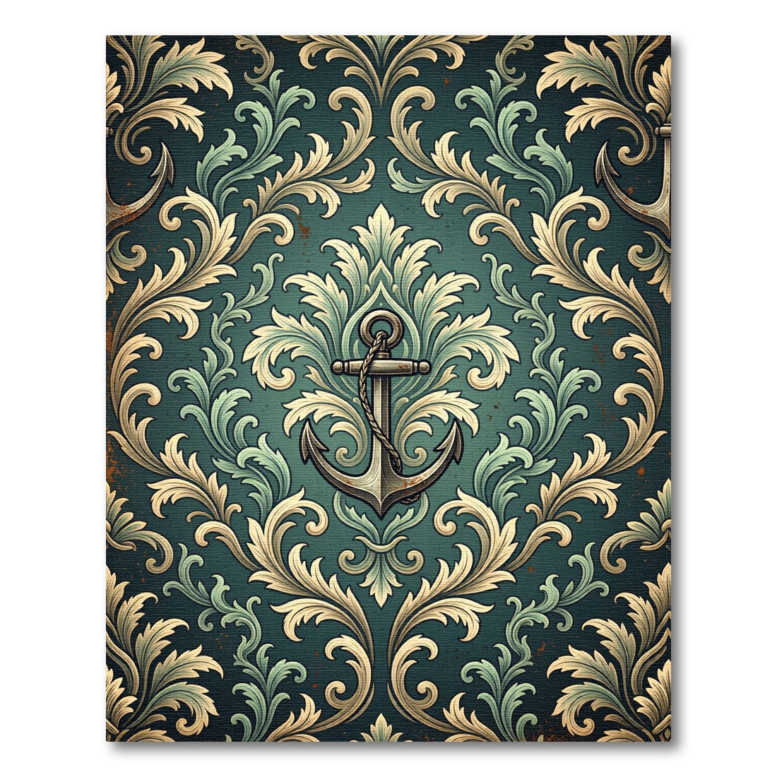 Victorian Teal Anchor Scroll Medallion Rug