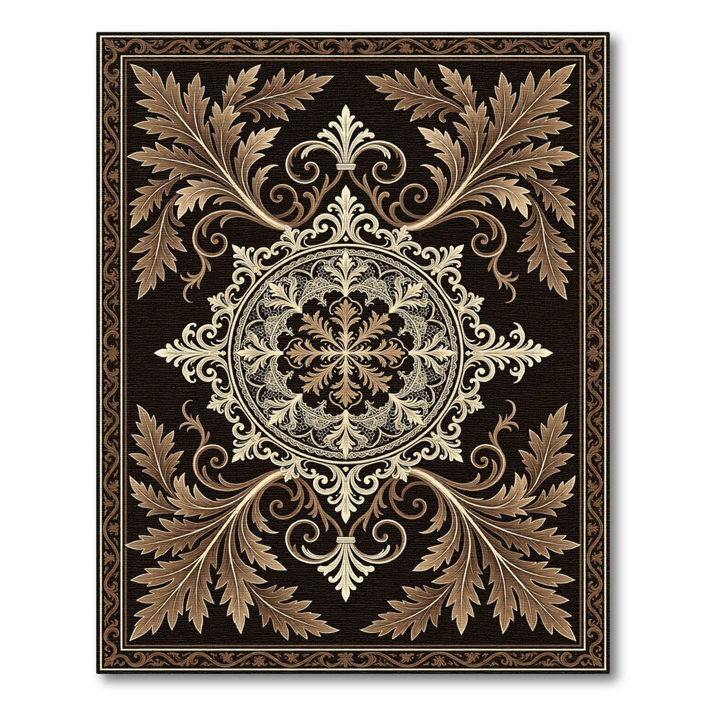 Elegant Bronze Acanthus Scroll Medallion Rug
