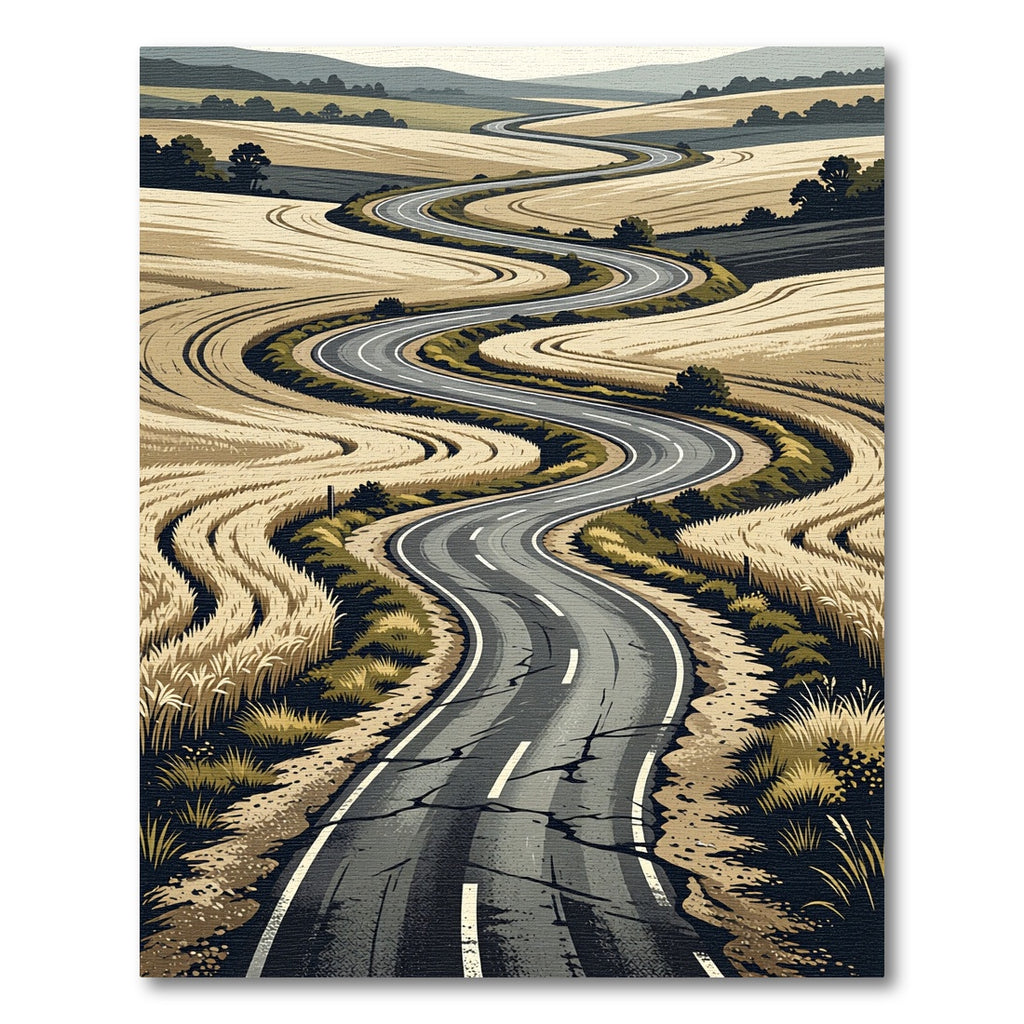 Winding Country Road Wheat Field Landscape Rug